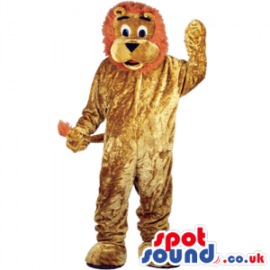 Golden Plush Lion Animal Mascot With Orange Hair And Tail -