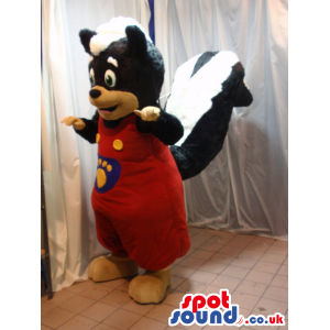 Black And White Skunk Animal Mascot Wearing Overalls With A