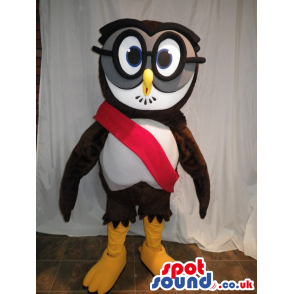 Brown And White Owl Bird Mascot Wearing Big Glasses - Custom