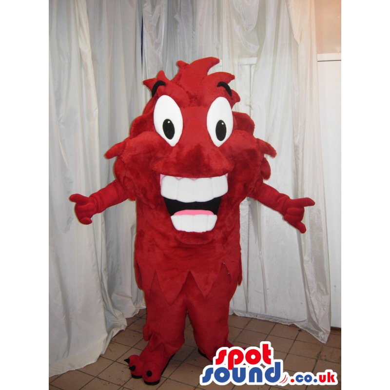 Red Funny Creature Mascot With Big Teeth And Wide Eyes - Custom
