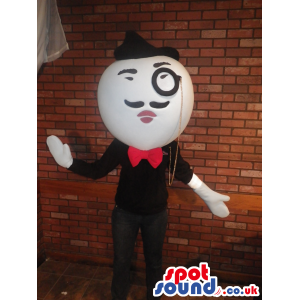 Character Mascot With Round Big Head, A Monocle And A Mustache