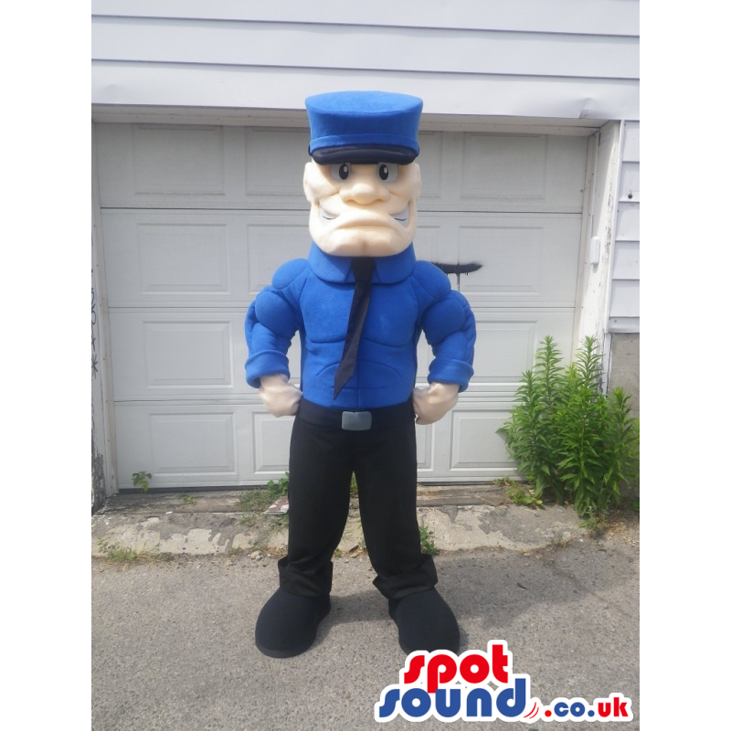 Human Character Mascot With Muscles Wearing An Agent Uniform -