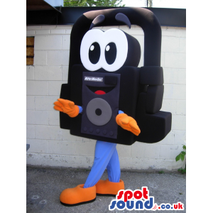 Black Music Device Mascot With Speakers And Big Eyes - Custom