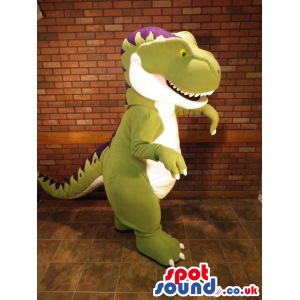 Customizable Green, White And Purple Dinosaur Mascot - Custom