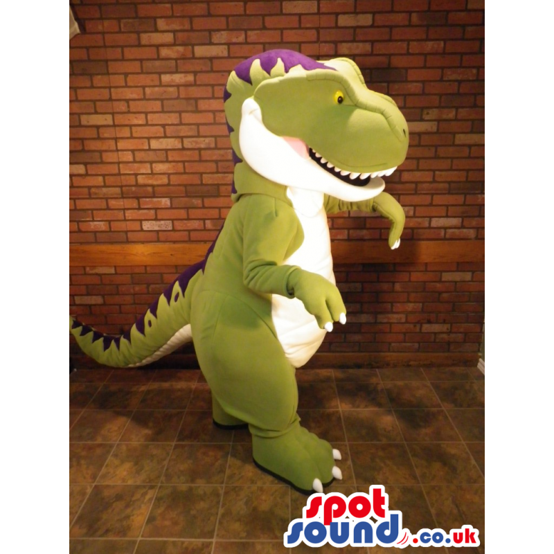 Customizable Green, White And Purple Dinosaur Mascot - Custom