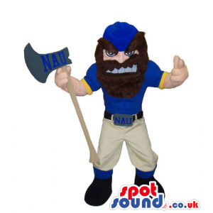 Human Mascot With A Beard, An Axe And A An Angry Face - Custom