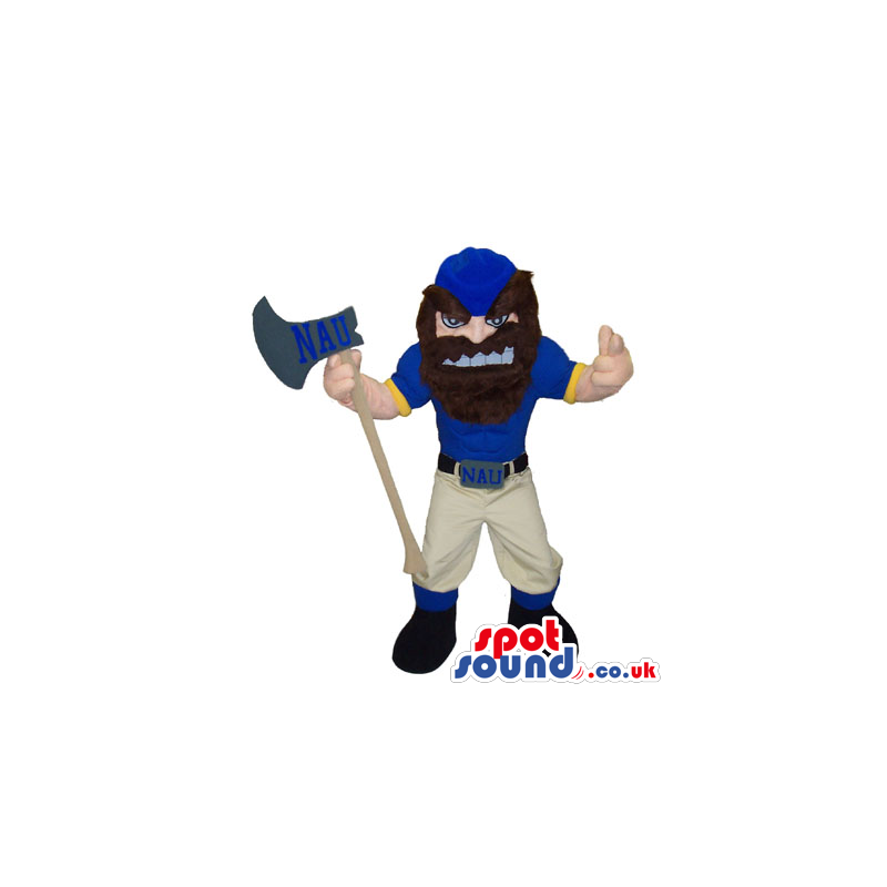 Human Mascot With A Beard, An Axe And A An Angry Face - Custom