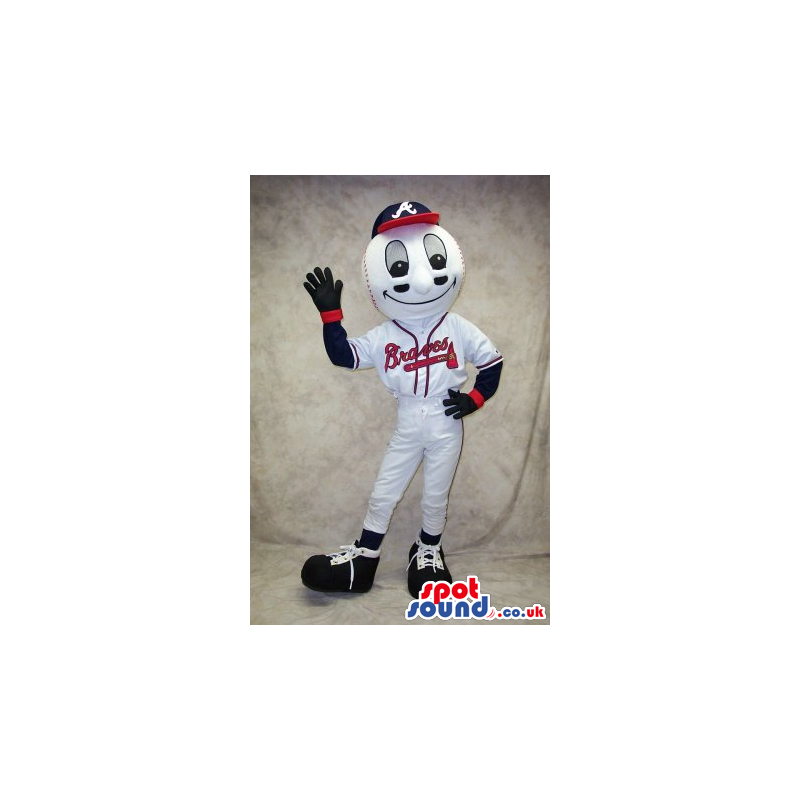 White Baseball Ball Mascot With Sports Garments And Team Name -