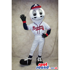 White Baseball Ball Mascot With Sports Garments And Team Name -