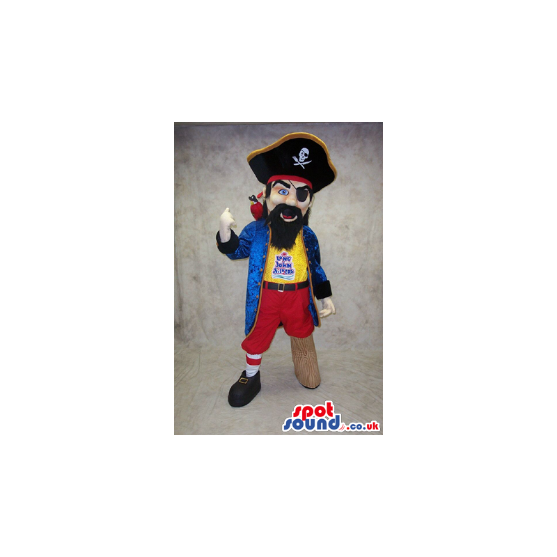Pirate Human Mascot With Eye Patch, Wooden Leg And Hat - Custom