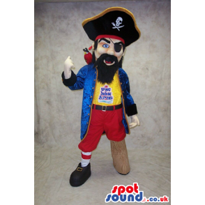 Pirate Human Mascot With Eye Patch, Wooden Leg And Hat - Custom