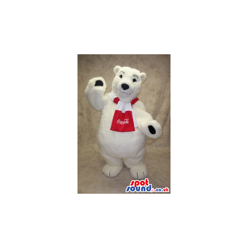 Famous White Polar Bear Mascot With Coca-Cola Logo On Scarf -