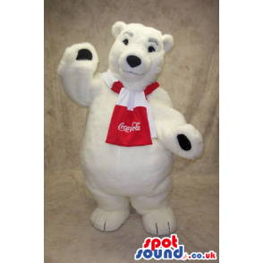 Famous White Polar Bear Mascot With Coca-Cola Logo On Scarf -
