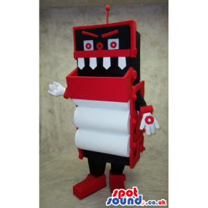 Customizable Big Red, Black And White Robot Mascot - Custom