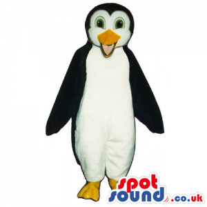 Plain Penguin Animal Mascot With Yellow Beak And Green Eyes -