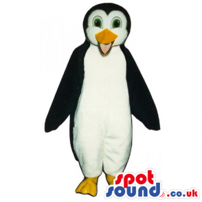 Plain Penguin Animal Mascot With Yellow Beak And Green Eyes -
