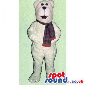 Customizable Plain White Polar Plush Bear Mascot With Scarf -