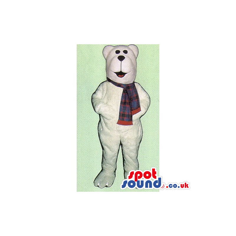 Customizable Plain White Polar Plush Bear Mascot With Scarf -