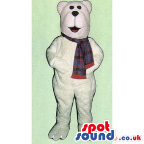 Customizable Plain White Polar Plush Bear Mascot With Scarf -
