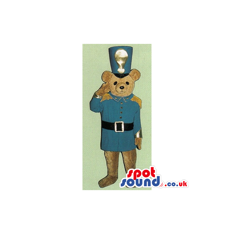 Light Brown Teddy Bear Toy Mascot With Soldier Blue Uniform -
