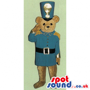 Light Brown Teddy Bear Toy Mascot With Soldier Blue Uniform -