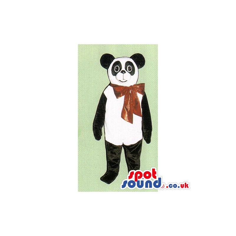 Customizable Panda Bear Animal Mascot With Red Big Ribbon -