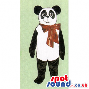 Customizable Panda Bear Animal Mascot With Red Big Ribbon -