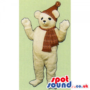 Beige Teddy Bear Mascot Wearing A Winter Hat And Scarf - Custom