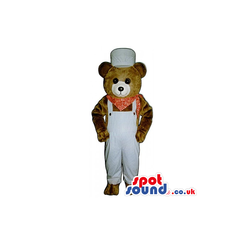 Customizable Brown Teddy Bear Mascot Wearing Overalls - Custom