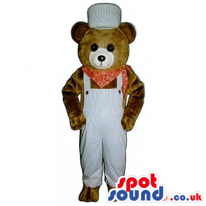 Customizable Brown Teddy Bear Mascot Wearing Overalls - Custom