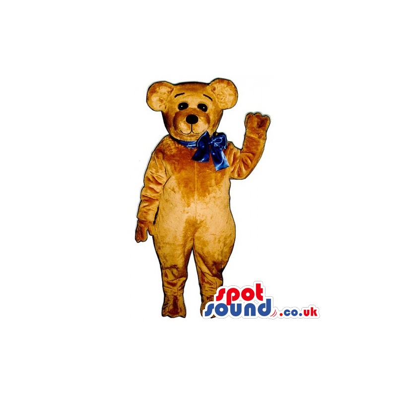 Customizable Light Brown Teddy Bear Mascot With A Blue Ribbon -