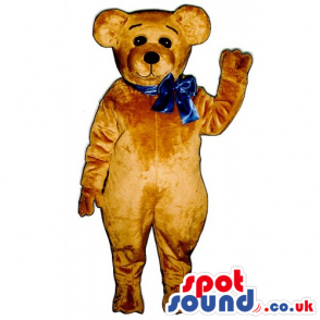 Customizable Light Brown Teddy Bear Mascot With A Blue Ribbon -
