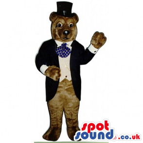 Brown Bear Animal Mascot Wearing An Elegant Suit And Top Hat -