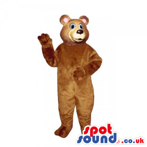Customizable Light Brown Bear Mascot With Blue Eyes And Pink