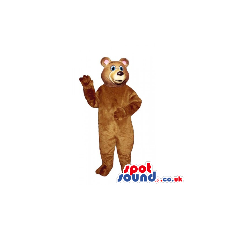 Customizable Light Brown Bear Mascot With Blue Eyes And Pink