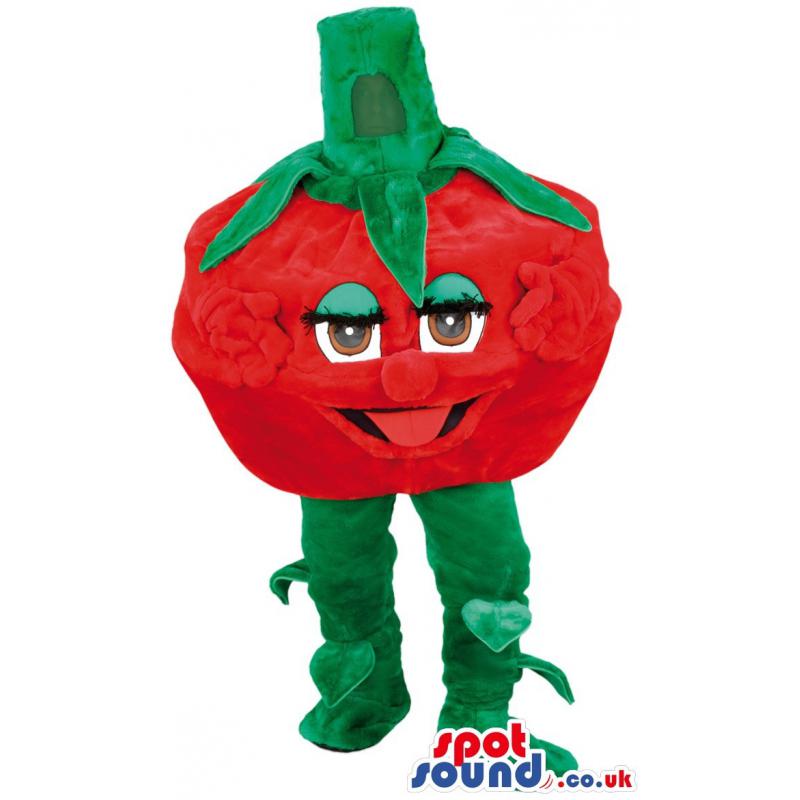 Tomato mascot who is in red colour with green legs - Custom