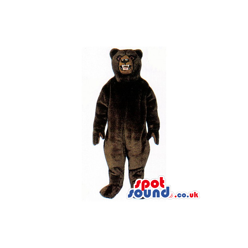 Wild Dark Brown Bear Animal Mascot With Sharp Teeth - Custom