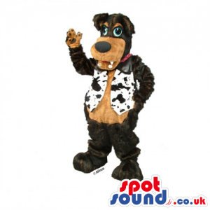 Customizable Brown And Black Dog Mascot Wearing A Cowboy Vest -