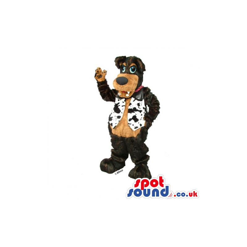 Customizable Brown And Black Dog Mascot Wearing A Cowboy Vest -
