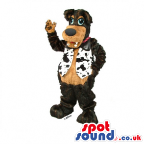 Customizable Brown And Black Dog Mascot Wearing A Cowboy Vest -