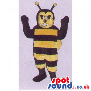 Customizable Bee Insect Mascot With Stripes And Angry Face -