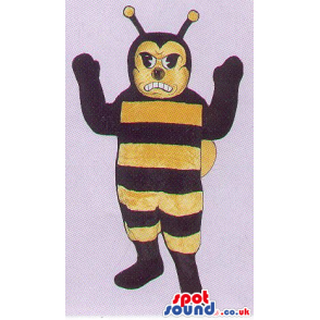 Customizable Bee Insect Mascot With Stripes And Angry Face -