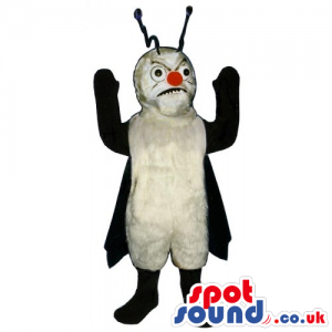 White And Black Fly Insect Mascot With Red Nose And Angry Face