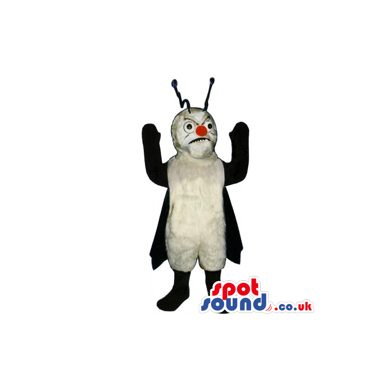 White And Black Fly Insect Mascot With Red Nose And Angry Face