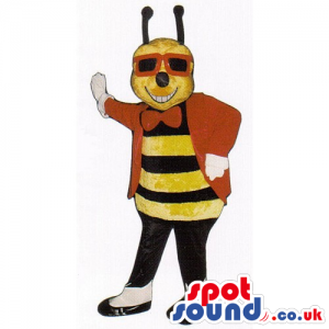Customizable Bee Insect Mascot Wearing Sunglasses And A Bow Tie