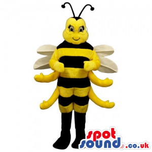 Bee Insect Mascot With White Wings Wearing Glasses - Custom