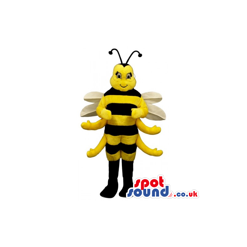 Bee Insect Mascot With White Wings Wearing Glasses - Custom