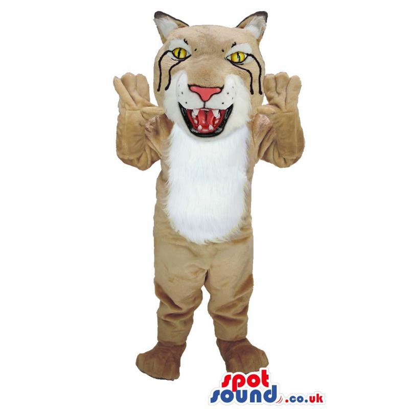 Scary tiger mascot in light brown colour and shedding black