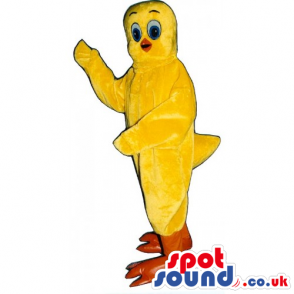 Yellow Canary Bird Mascot With Orange Legs And Blue Eyes -