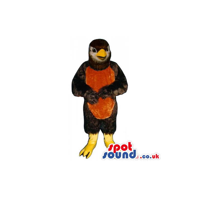 Black Bird Mascot With A Red Belly And Yellow Legs - Custom